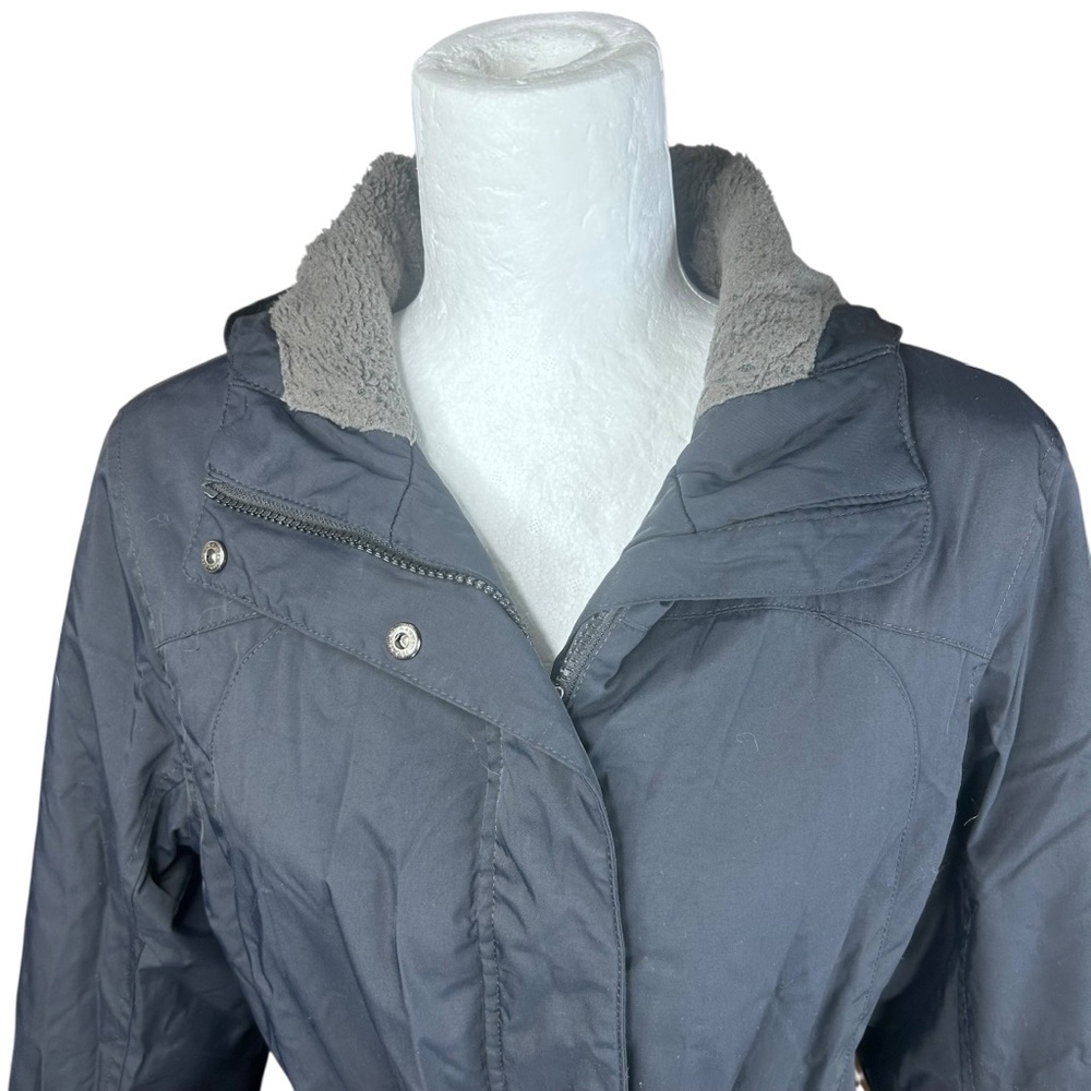 L.L Bean Winter Warmer Coat M Navy Flannel Quilted Hood Water Resistant - Picture 10 of 16